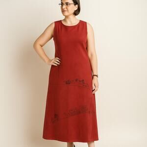 Vintage David Dart Maxi Dress Size 1X Red Shopping Thrifting Theme 90s Teacher